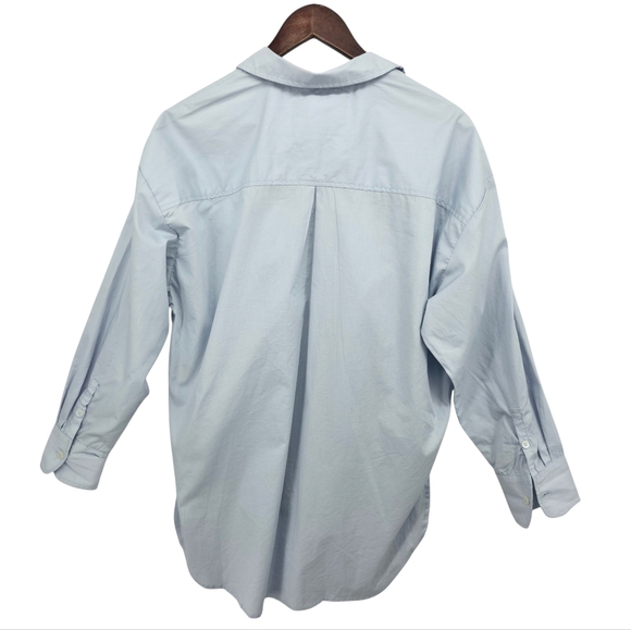 Maeve Anthropologie Pastel Blue Oversized Cotton Pocket Button Down Shirt Medium - Picture 4 of 14